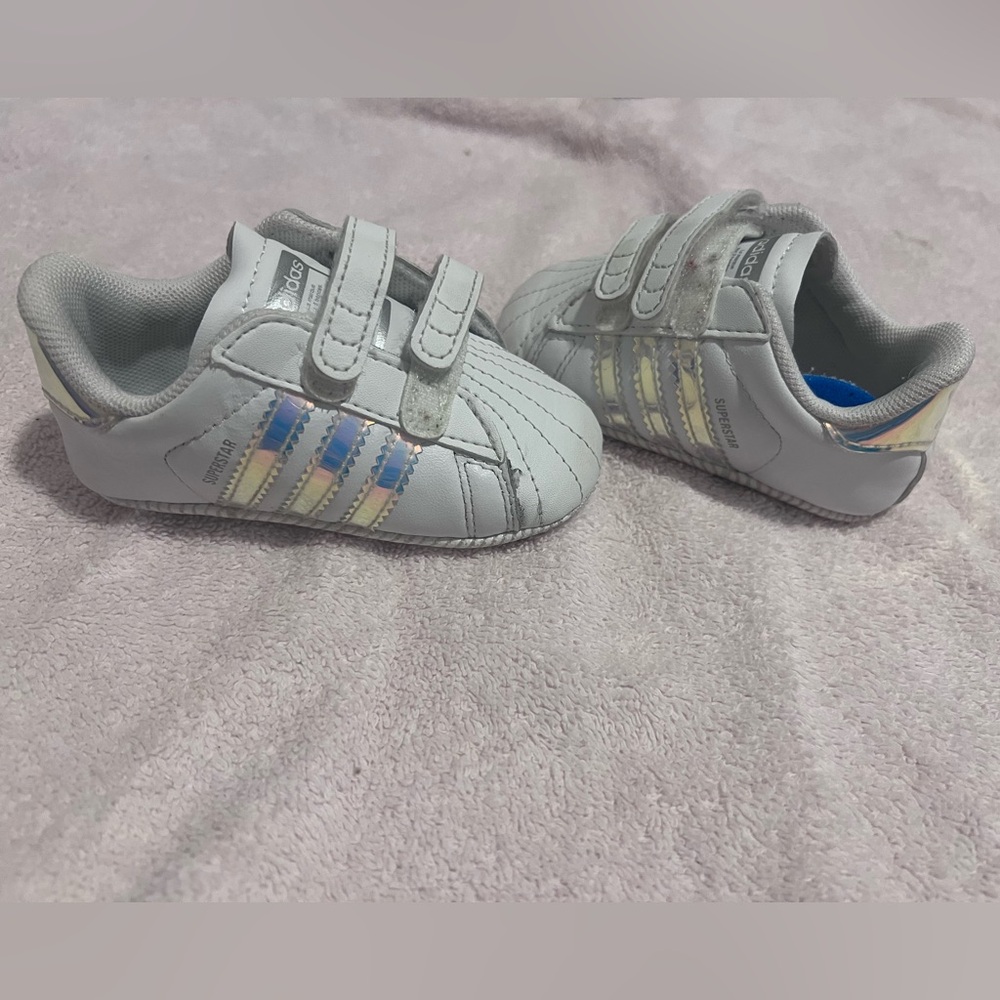 Excellent condition  toddler girl adidas superstar iridescent sneakers size 3